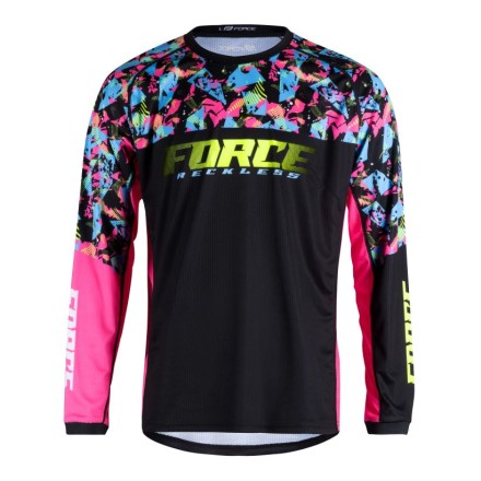 dres F RECKLESS dl. rukáv, černo-růžovo-fluo XL